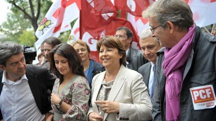 Jean-Luc Mélenchon (PG), Cécile Duflot (EELV), Martine Aubry (PS) et Pierre Laurent (PCF) (AFP PHOTO / BERTRAND LANGLOIS)