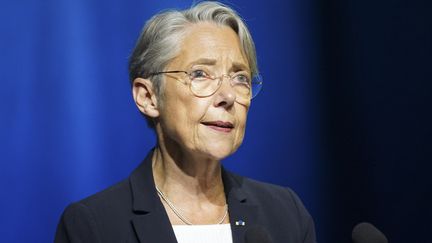 La Première ministre Elisabeth Borne à Angers le 1er juin 2023. Photo d'illustration. (FREDERIC PETRY / HANS LUCAS / VIA AFP)