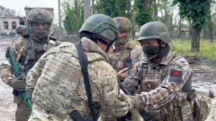 Des soldats de Wagner à Bakhmout (Ukraine) le 20 mai 2023 (HANDOUT / TELEGRAM @CONCORDGROUP_OFFICIAL/)