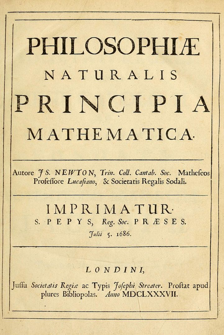 Exemplaire de "Philosophiae naturalis principia mathematica" (1686) d'Isaac Newton. (DR)