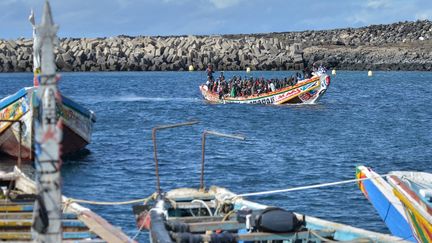 A boat of migrants arrives on the island of El Hierro, in the Canary archipelago (Spain), October 31, 2023. (AFP)