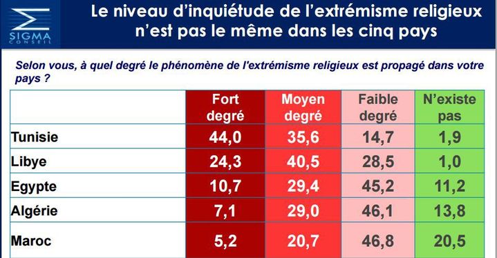 L'inquiétude face à l'extrémisme religieux n'est pas la même selon les pays d'Afrique du Nord. (Capture d&#039;écran du site Sigma)