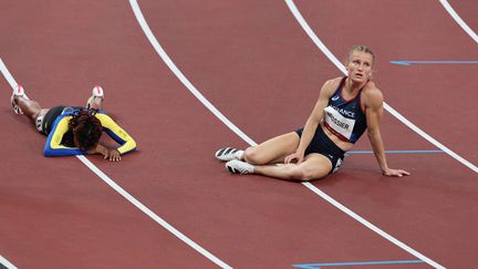 La Française Amandine Brossier, éliminée en demi-finale du 400 mètres des Jeux olympiques de Tokyo, le 4 août 2021. (GIUSEPPE CACACE / AFP)