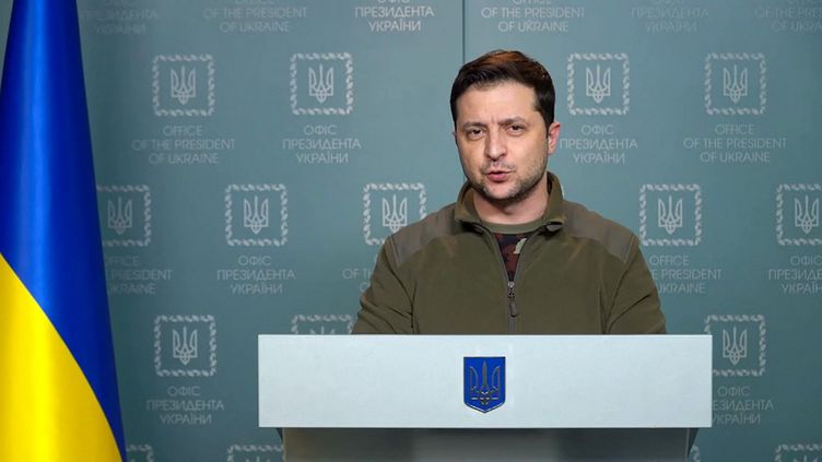 Volodymyr Zelensky, à Kiev (Ukraine), le 28 février 2022. (- / UKRAINE PRESIDENCY / AFP)