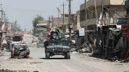 Les forces irakiennes patrouillent dans la périphérie de Mossoul (Irak), le 17 juin 2017. (AHMAD AL-RUBAYE / AFP)