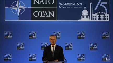 Outgoing NATO Secretary General Jens Stoltenberg at the Alliance Summit in Washington DC on July 10, 2024. (SAMUEL CORUM / AFP)