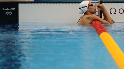 Laure Manaudou lors des s&eacute;ries du 200 m aux Jeux olympiques de Londres, le 3 ao&ucirc;t 2012.&nbsp; (CHRISTOPHE SIMON / AFP)