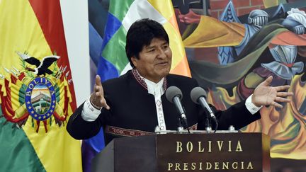 Le président bolivien, Evo Morales, lors d'un discours à La Paz, le 14 août 2019. (AIZAR RALDES / AFP)