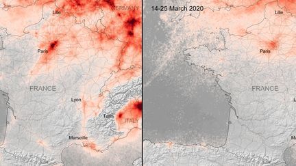 Les observations de l'ESA montrent une diminution significative des concentrations de dioxyde d'azote depuis le début desmesures de quarantaine en Europe.&nbsp; (ESA)