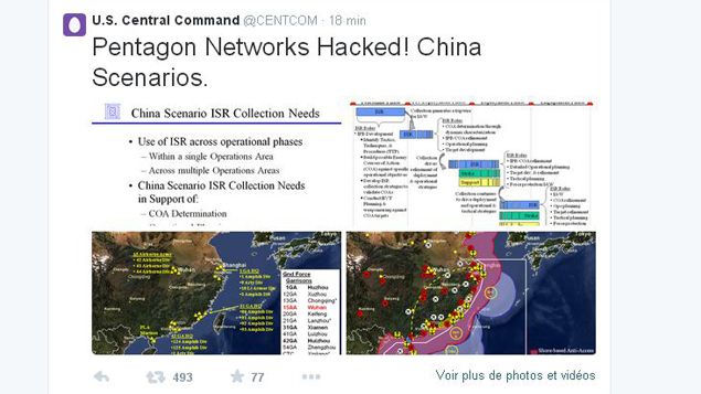 &nbsp; (Le compte Twitter piraté du commandement de l'armée américaine © capture d'écran Twitter CENTCOM)