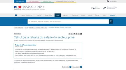 Page d'accueil pour calculer le montant de sa retraite pour un salarié du secteur privé. (CAPTURE D'ECRAN SERVICE-PUBLICS)