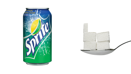 Une canette de 33 cl de Sprite contient 22 g de sucre, soit 4,4 morceaux. ( DR )