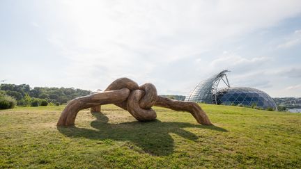 "Desnatureza 5" le 21 juin 2022, oeuvre d'Henrique Oliveira, exposée à l'extérieur de la Seine Musicale&nbsp;à Boulogne, dans le cadre des "Extatiques".&nbsp; (MARTIN ARGYROGLO)