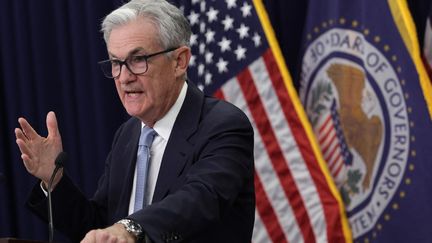 Le patron de la Réserve fédérale, Jerome Powell, à Washington (Etats-Unis), le 22 mars 2023. (ALEX WONG / GETTY IMAGES NORTH AMERICA / AFP)