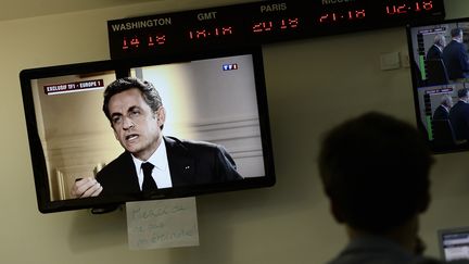 L'ancien pr&eacute;sident de la R&eacute;publique, Nicolas Sarkozy, le 2 juillet 2014 lors de son interview sur TF1 et Europe 1. (STEPHANE DE SAKUTIN / AFP)