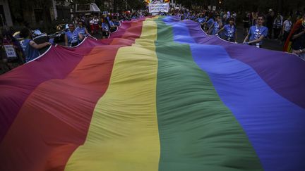 An LGBT flag in the streets of Athens, Greece, June 8, 2019. (ARIS MESSINIS / AFP)