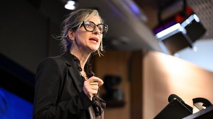 La rapporteuse spéciale de l'ONU, Francesca Albanese, le 14 novembre à Canberra, en Australie. (LUKAS COCH / MAXPPP)