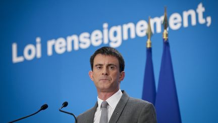 Le Premier ministre, Manuel Valls, donne une conf&eacute;rence de presse apr&egrave;s la pr&eacute;sentation du projet de loi sur le renseignement en Conseil des ministres, le 19 mars 2015. (MAXPPP)