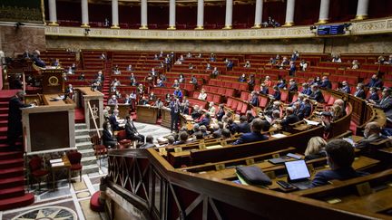 Les députés siègent à l'Assemblée nationale à Paris, le 6 avril 2021. (JACOPO LANDI / HANS LUCAS / AFP)