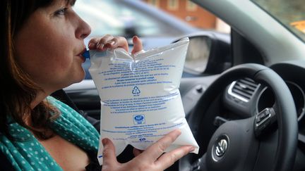 Une automobiliste souffle dans un &eacute;thylotest, le 26 juin 2012 &agrave; Quimper (Finist&egrave;re). (FRED TANNEAU / AFP)