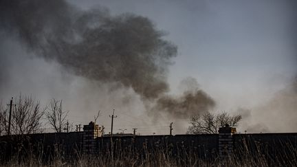 Smoke from an explosion in the Kherson region, Ukraine, March 11, 2024. (GIAN MARCO BENEDETTO / ANADOLU / AFP)