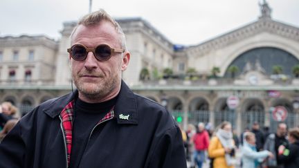 Erik Meyer,&nbsp;secrétaire fédéral de Sud Rail, le 14 mai 2018 à Paris. (AURELIEN MORISSARD / MAXPPP)