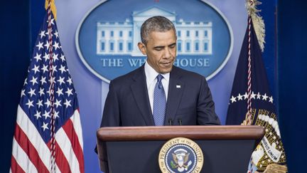 Le pr&eacute;sident am&eacute;ricain Barack Obama, lors d'une conf&eacute;rence de presse &agrave; la Maison Blanche &agrave; Washington,&nbsp;le 1er ao&ucirc;t 2014.&nbsp; (BRENDAN SMIALOWSKI / AFP)