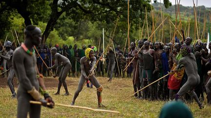 il devra abandonner le combat sans aucune compensation. Le vaincu montre alors ses blessures avec fierté. Mais, s’il meurt, 20 ou 30 vaches seront offertes à sa famille en compensation.  (Carl de Souza / AFP)