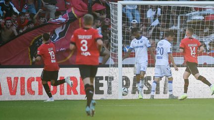 Amine Gouiri a marqué le deuxième but du Stade rennais face à l'AJ Auxerre, le 11 septembre 2022. (SEBASTIEN SALOM-GOMIS / AFP)