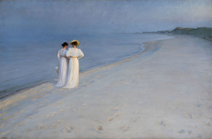 Peder Severin Krøyer, "Soirée calme sur la plage de Skagen, Sønderstrand (Anna Ancher et Marie Krøyermarchant), 1893, Skagen, Skagen Kunstmuseer (© Art Museums of Skagen)