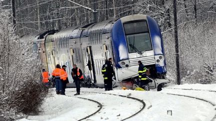 Des gendarmes inspectent le lieu de l'accident mortel entre un TER et une automobile (20/12/2010) (AFP / François Lo Presti)