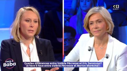 Marion Maréchal et Valérie Pécresse en débat dans l'émission de Cyril Hanouna "Face à Baba", le 23 mars 2022 (CAPTURE D'ECRAN C8)