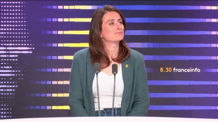 Marine Tondelier,&nbsp;secrétaire nationale d'Europe Écologie-Les Verts, était l'invitée du "8h30 franceinfo", mercredi 24 mai 2023. (FRANCEINFO / RADIOFRANCE)