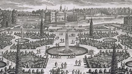 Le parterre de l'orangerie du domaine de Chantilly par Adam Perelle. Gravure sur cuivre. 
 (Adam Perelle (Paris 1640-1695) - Chantilly Musée Condé, don Le Maresquier)