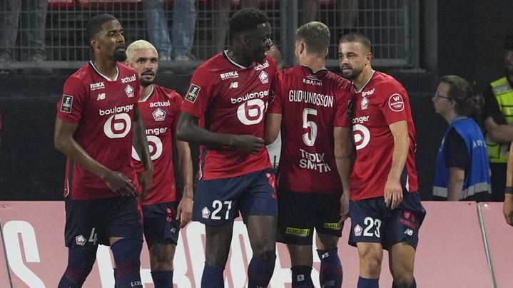 Lille players during the match against Fenerbahçe, on August 6, 2024 in Valenciennes (North). (MUSTAFA CIFTCI / ANADOLU / AFP)