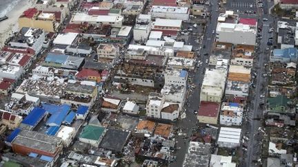 Vue aérienne de&nbsp;Philipsburg, le 6 septembre 2017, à Saint-Martin (Antilles néerlandaises).&nbsp; (GERBEN VAN ES / ANP / AFP)