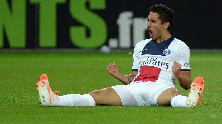 Le Parisien Marquinhos a inscrit l'un des trois buts parisiens face &agrave; Lille. (DENIS CHARLET / AFP)