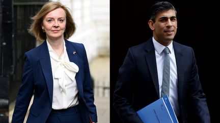 Liz Truss et Rishi Sunak, les deux candidats conservateurs en lice pour remplacer Boris Johnson à la tête du gouvernement britannique.&nbsp; (DANIEL LEAL / AFP)