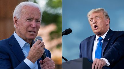 Joe Biden, le candidat démocrate à la Maison Blanche (à gauche), et Donald Trump, actuel président des Etats-Unis et candidat républicain à la présidentielle américaine. (JIM WATSON / AFP)