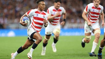 Kotaro Matsushima ball in hand during Japan's victory against Samoas, in Toulouse, September 28, 2023. (CHARLY TRIBALLEAU / AFP)