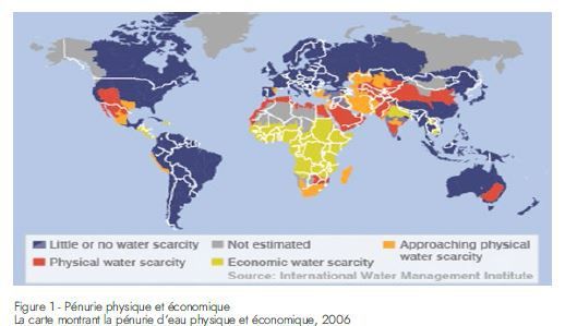 La carte montrant la pénurie d'eau en 2006 (  Document de travail de l&#039;initiative «Water for Africa»)