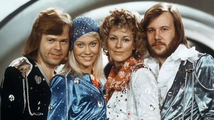 Le groupe Abba, le 9 f&eacute;vrier 1974 &agrave; l'Eurovision. (LINDEBORG / SCANPIX SWEDEN / AFP)