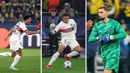 Warren Zaïre-Emery, Kylian Mbappé et Gianluigi Donnarumma face au Borussia Dortmund, le 13 décembre 2023. (AFP / MAXPPP)