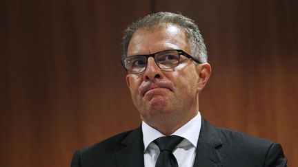 Le PDG de Lufthansa, Carsten Spohr, lors d'une conf&eacute;rence de presse &agrave; Barcelone (Espagne), le 25 mars 2015. (QUIQUE GARCIA / AFP)