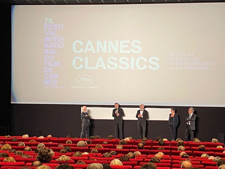 Présentation du documentaire "La Saga Rassam-Berri, le cinéma dans les veines" le 20 mai 2023 au Festival de Cannes. (FG/FRANCEINFO)