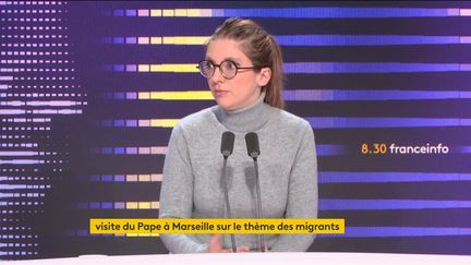 Aurore Bergé, la ministre des Solidarités et des Familles, était l'invitée du "8h30 franceinfo", vendredi 22 septembre. (FRANCEINFO //  RADIO FRANCE)