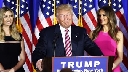 Donald Trump, candidat à la Maison Blanche, à New York (Etats-Unis), lors d'un discours à l'issue des primaires républicaines du 7 juin 2016. (KENA BETANCUR / AFP)