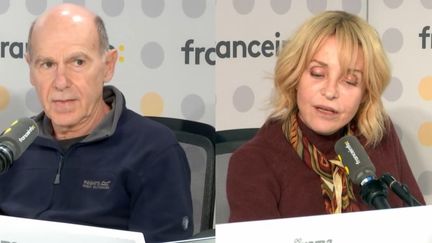 Didier Bénureau et Fanny Cottençon, invités d'info médias le mercredi 18 janvier. (FRANCEINFO / RADIOFRANCE)