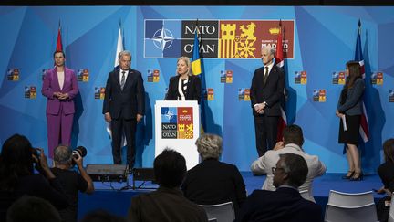 Les dirigeants de pays nordiques lors d'un sommet de l'Otan à Madrid, le 29 juin 2022. (RITA FRANCA / NURPHOTO / AFP)