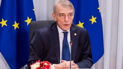 Le président du Parlement européen, David Sassoli, le 16 décembre 2021 à Bruxelles (Belgique). (GEERT VANDEN WIJNGAAERT / AFP)